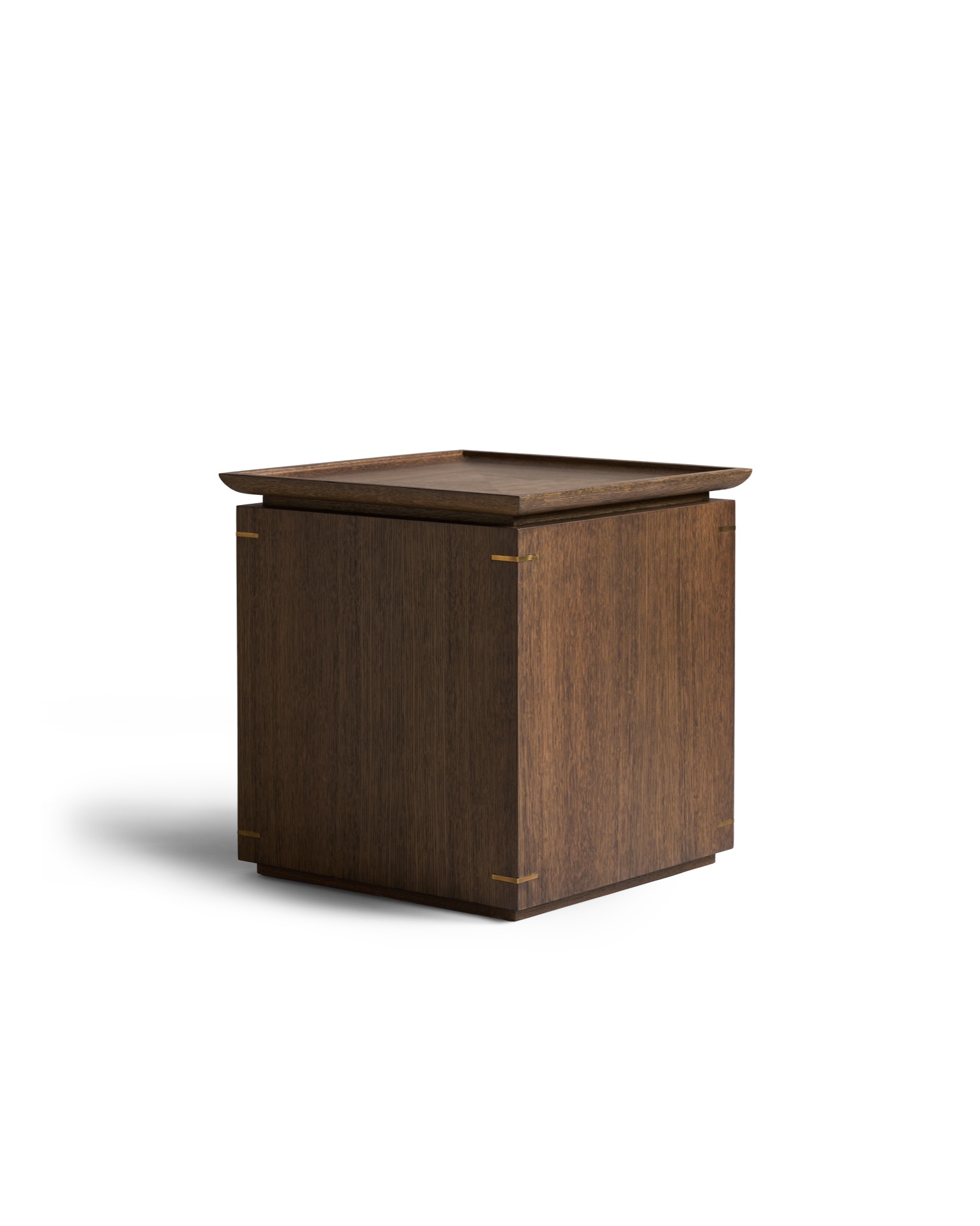 Tray Side Table in solid wood and brass accents.