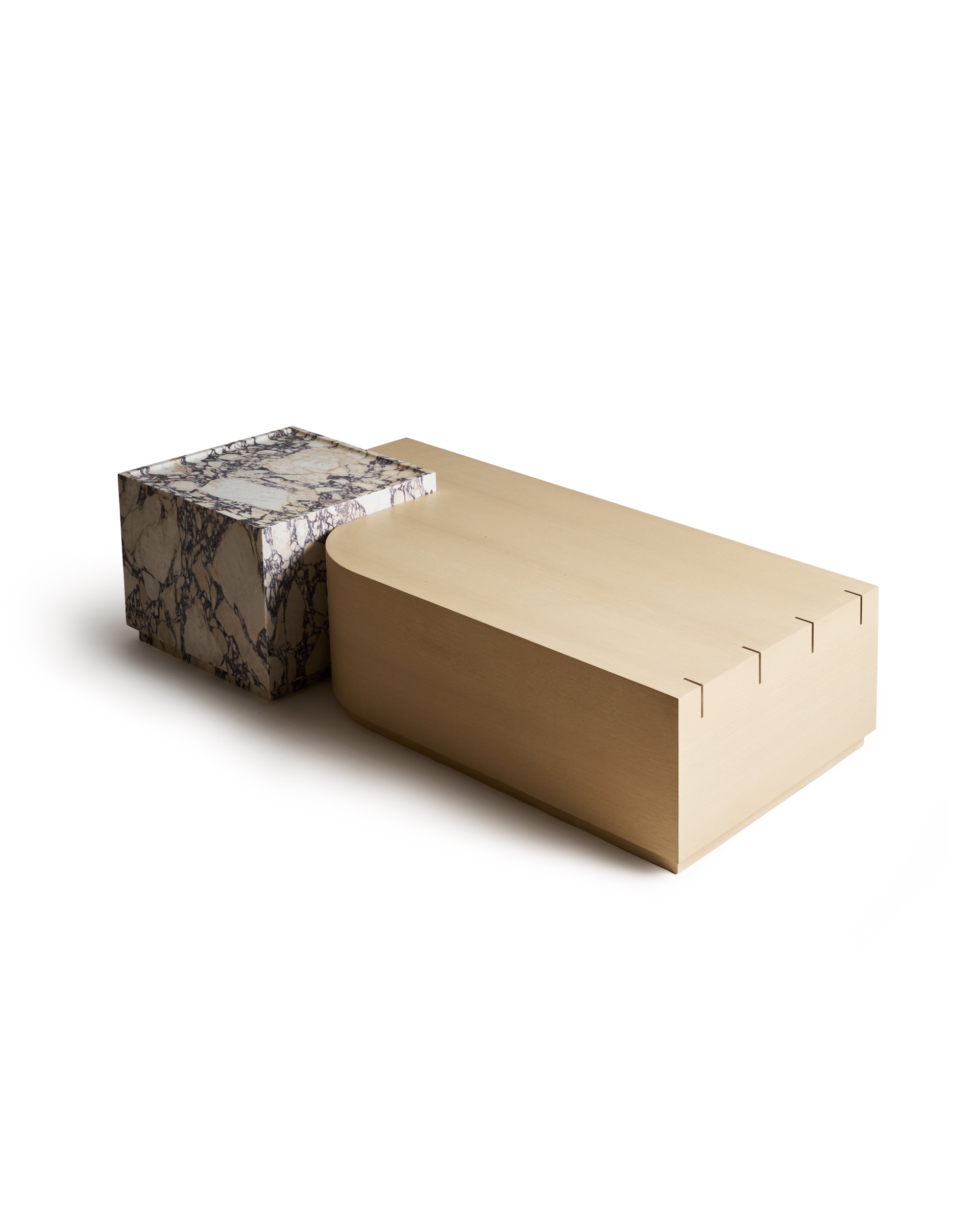 Edge &amp; Flow Coffee Table in vanilla oak and Calacatta Viola marble