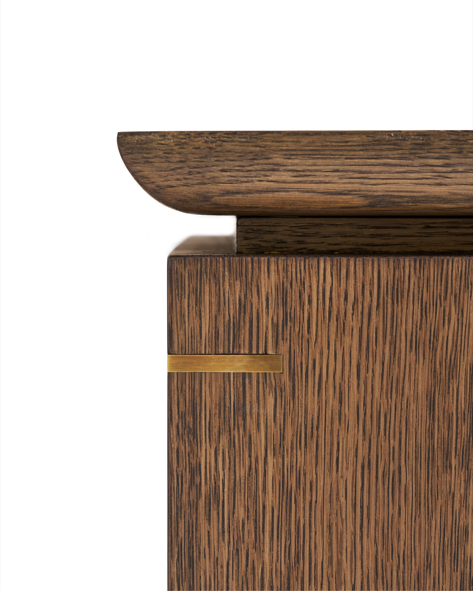 Solid oak Tray Side Table with recessed tray top and brass accents