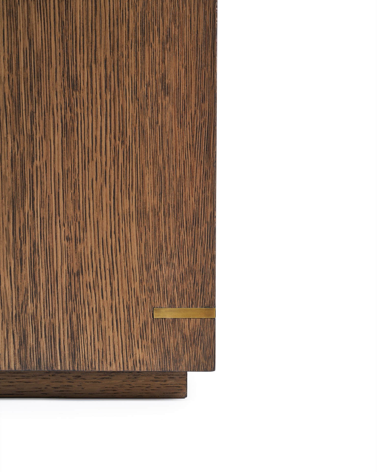Custom solid oak Tray Side Table with brass accents