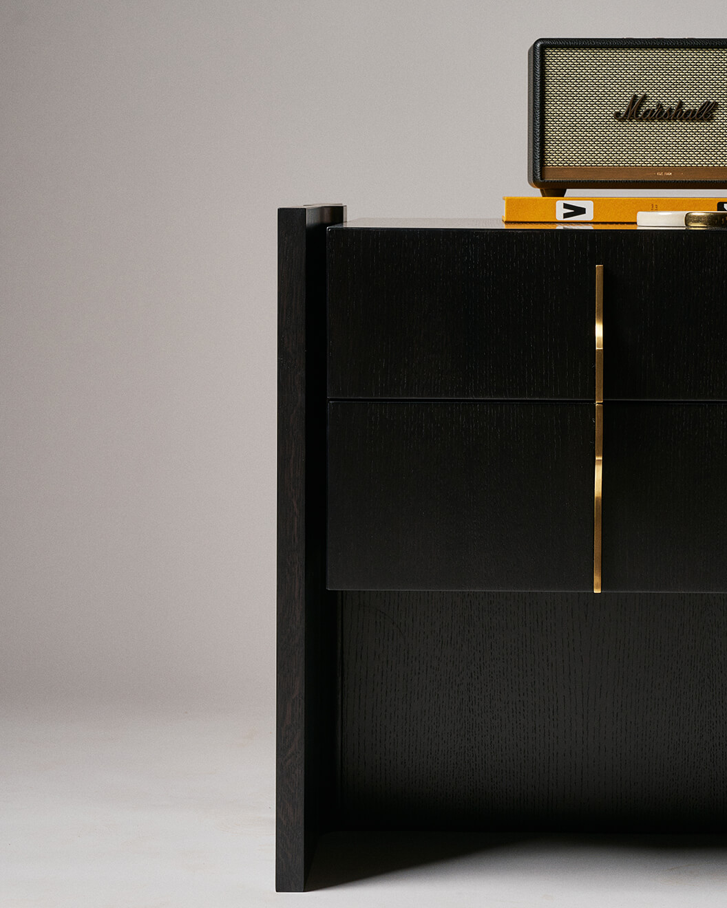 Rib Side Nightstand in solid wood with crafted brass pull
